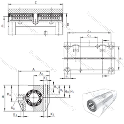 Подшипник шариковый линейный KTSG 30-PP-AS